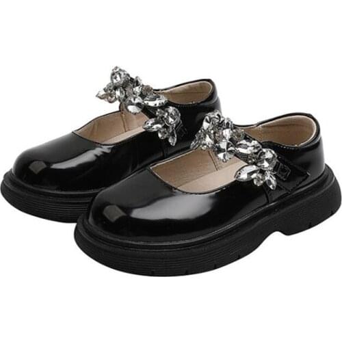 Rhinestone Mary Jane Childrens Shoes Girls Retro Single Shoes 2021 New British Style Childrens Platform Small Leather Shoe