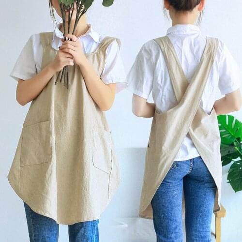 Apron Japanese Simple Solid Color Retro Pastoral Style Double Shoulders Strap-free Home Comfortable Overalls Kitchen Cleaning