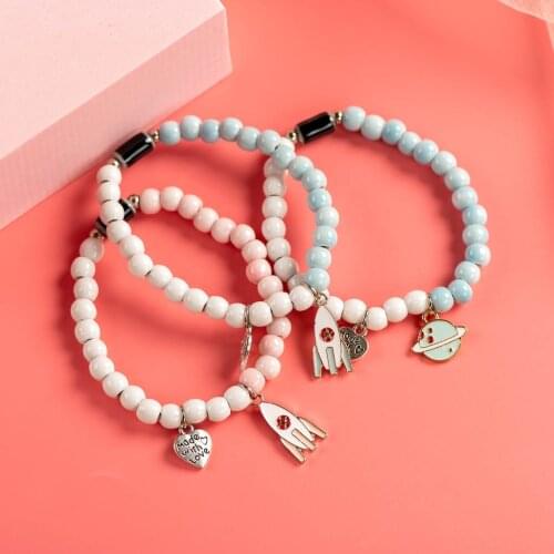 Planet And Rocket Hand-Wowen Ceramic Bracelets Bangles Metal Drip Glaze Pendant For Women Girl Children Wholesale #XN046