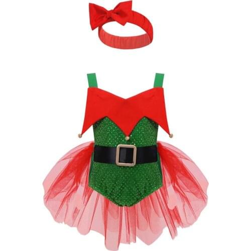 Baby Girls Romper Dresses Santa Xmas Costume Cosplay Outfits Sleeveless Reindeer Elf Tutu Dress for Christmas Halloween Party