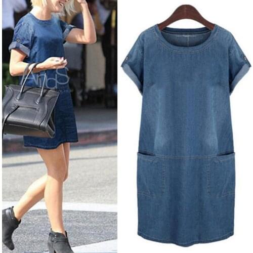 Summer Women 5XL Large Big Size Denim Short Dress Woman Fashion Cotton Jean Dresses Female Beach Casual Sundress Ladies Clothing