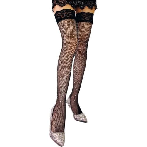 Summer Medias Sexy Stockings Rhinestone Thigh High Stockings Tights Fishnet Women Over Knee Femal Stockings Hosiery Plus Size