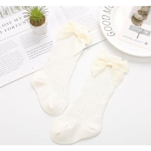 Hot Selling 2021 Woman Summer Mesh Bow Knee Childrens Socks Transparent Solid Color Design Baby Socks Outdoors Women Socks#3
