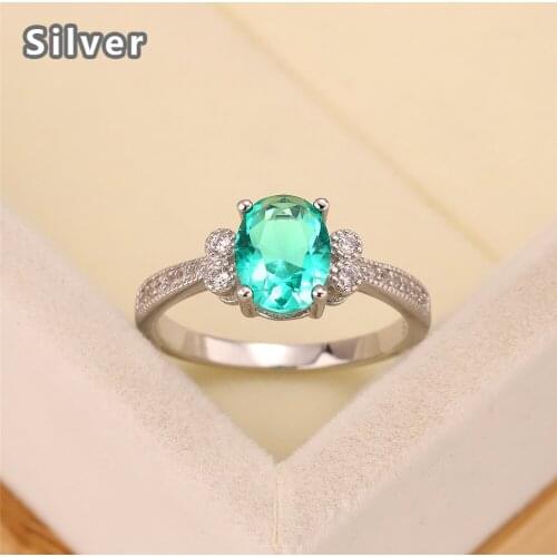 Best selling European and American fashion S925 silver wedding ring zircon lady light green goose egg crystal jewelry gift