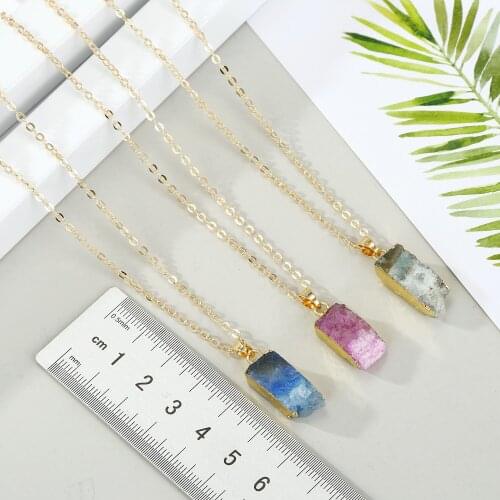 Fashion Alloy Druzy Resin Stone Necklace Geometry Drop Necklace For Women Jewelry Statement Gifts For Women Accessories