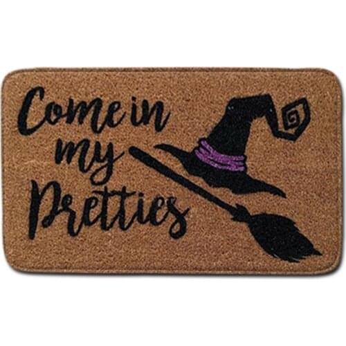Halloween Floor Mat Witch Hat Letter Print Rectangle Carpet Footcloth for Bedroom Sitting Room Kitchen