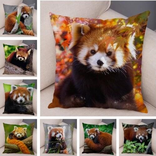 Red Panda Printed Cushion Covers for Sofa Home Car Decor Lovely Wild Animal Pillowcase 45*45 Super Soft Short Plush Pillow Case