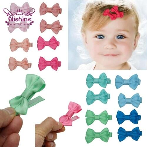 Nishine 1 Pair 2 Inches Solid Color Handmade Bowknot Toddler Hair Clips Fashion Baby Girls Bangs Hairpins DIY Children Headwear