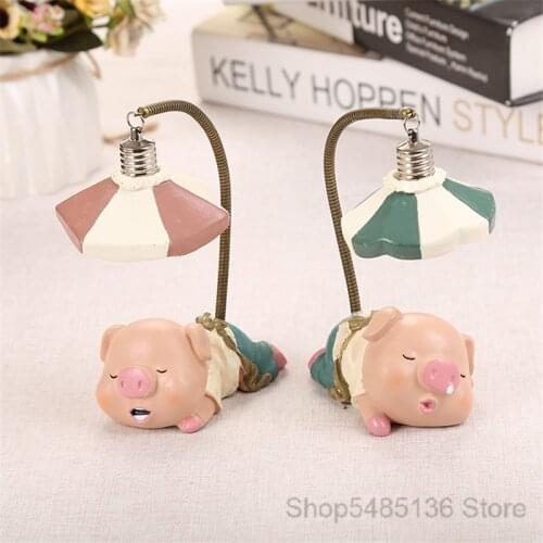 Cartoon Resin Pig Night Light Baby Nursery Lamp Bedside Animal Led Stand Table Lamps Kids Holiday Gifts Birthday Christmas Decor