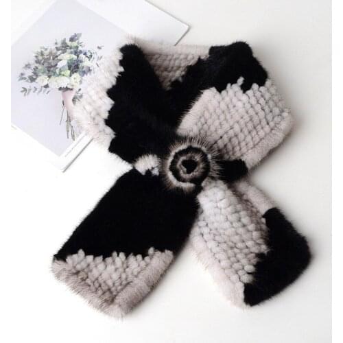 2021 New Autumn And Winter Mink Fur Grass Woven Womens Scarf Cross Bib Color Matching