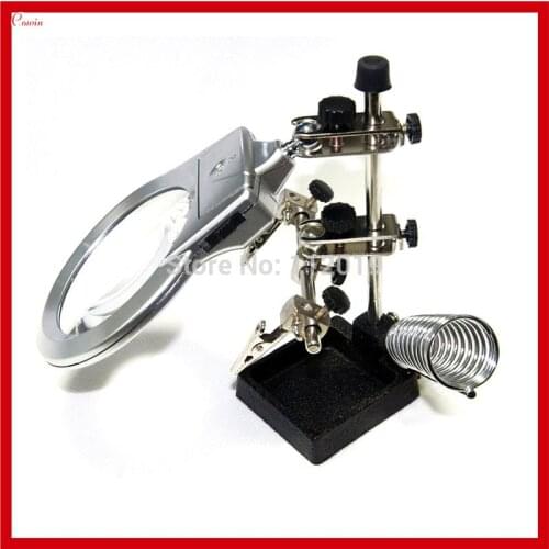 New Led Light Soldering Iron Magnifying Stand Helping Clamp auxiliary clip magnifier Welding Repair Station Holder