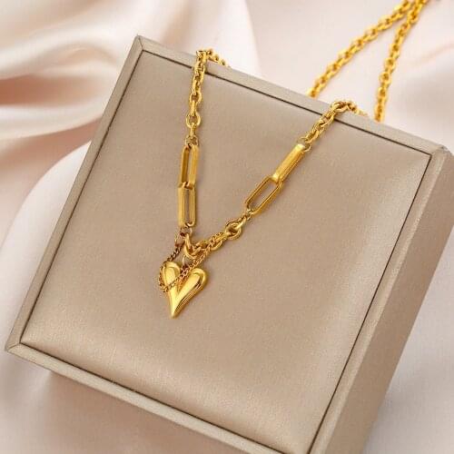 Titanium Steel Love Heart Chunky Necklace for Women Gold Color Clavicle Chain Fashion Female Choker Jewelry Charm Necklace New