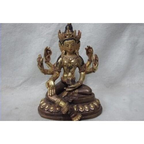 Song voge gem S0636 7 Tibet Buddhism Old Bronze 24K Gold Gilt Namgyalma Ushnishavijaya Buddha statue