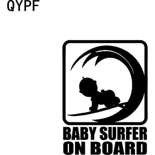 QYPF 11.4CM*15.2CM BABY SURFER ON BOARD Vinyl Car Sticker Decal Black Sliver C14-0126