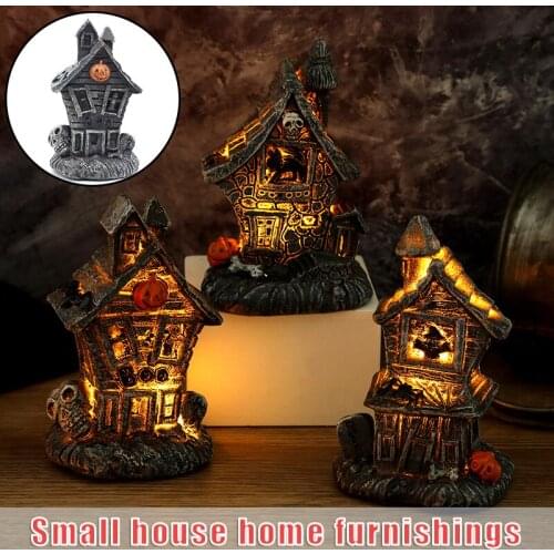 Glowing Halloween Ornament Creative Horror Small House Decorative Props for Home Living Room Garden can CSV