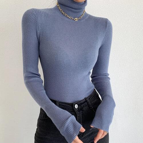 Fashion Women Sweaters 2021 Streetwear Long Sleeve Stretchable Pullover Turtleneck Knit Top Black Slim Sweaters Female Clothing