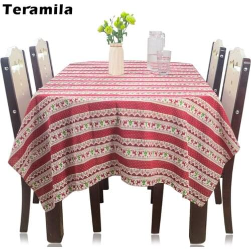 Teramila Christmas Linen Tablecloth Thick Cover Rectangular Round Dining Table Cloths For Wedding Party Mantel Home Decoration