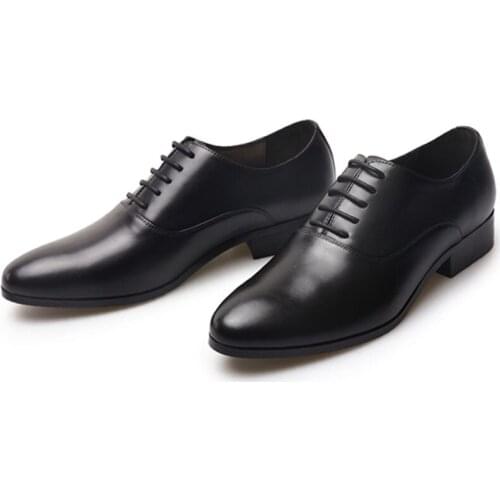 3CM Heels Men Wedding Shoes Genuine Leather White Black Oxford Dress Business Suit Shoe Lace Up Point Toe Formal Shoes Handmade