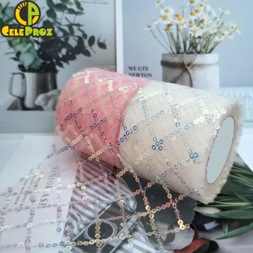6cm 10yards Glitter Sequin Tulle Ribbon Paillette Embroidered Mesh Ripstop Tape DIY Handmade Craft Tutu Bowknot Headband Supply