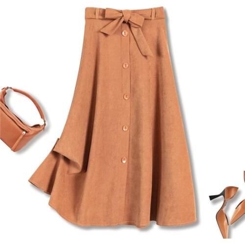 2021 New Tie Up High Waist Skirt For Spring Winter Cotton Skirts Womens Slim High Waist Black Skirts Womens