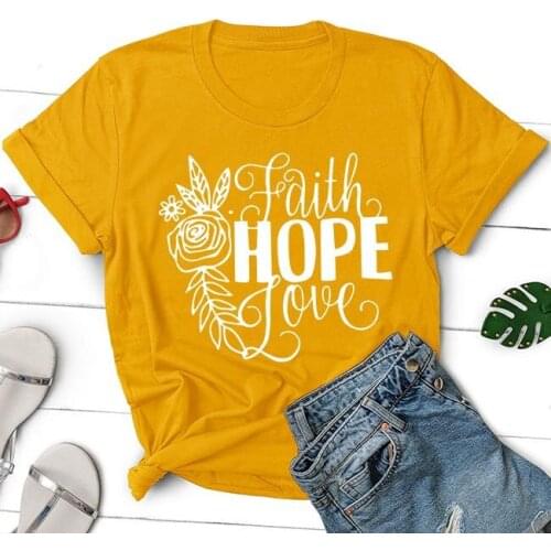 Christian Hope Faith Believed Blessed Tshirts Letter Print Women Pullovers Graphic T-shirts Clothing Black Cotton Top Tee