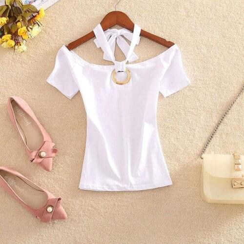 Women Solid Color Sexy Cross V-neck Short Sleeve T-shirt Streetwear Women Summer Harajuku Tee Shirt Fashion Tight Fitting Tops