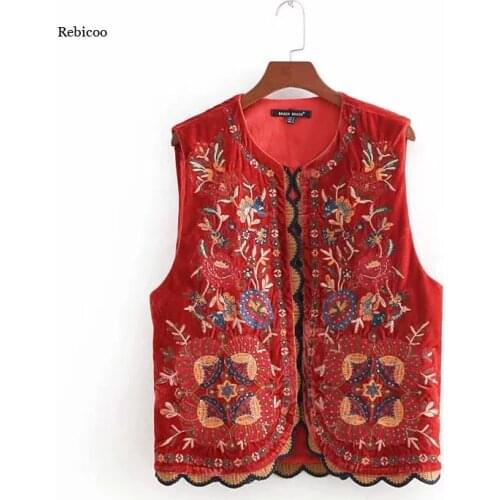 National Style Sequins Embroidery Women Sleeveless Tops Casual Lady Loose Velvet Coat Fashion Streetwear