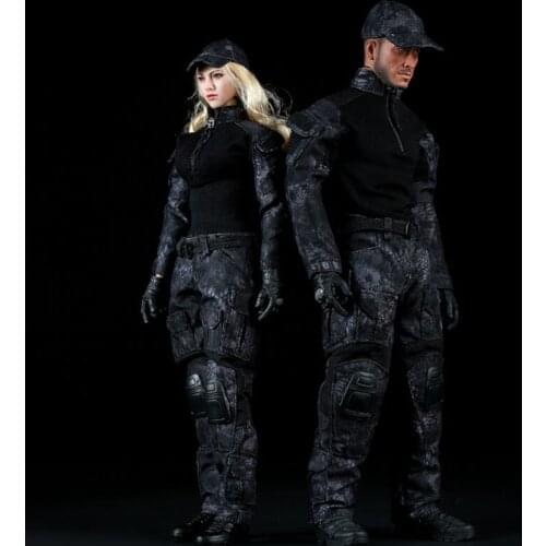 1/6 Scale Soldier Girl fitting black python pattern camouflage combat suit men and women suit For 12" Action figure body model