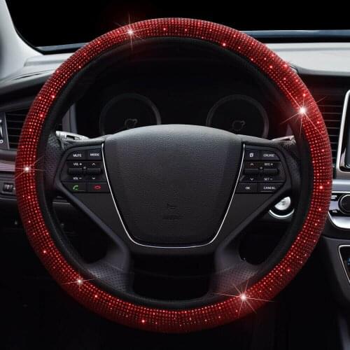 1PC Car Steering Cover Red Auto 37-38cm Car Diamond Steer Wheel Cover Bling Shining Universal Car-Styling Interior Accesseories