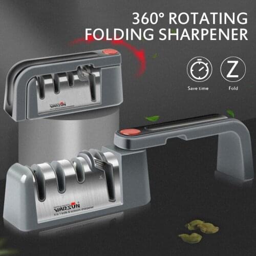 4 Stages Kitchen Household Folding Handheld Mini Knife Sharpener Sharpening Stone Diamond Ceramic Sharpener Tool