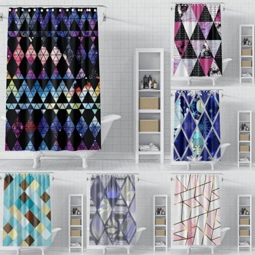 Abstracr Geometric Print Shower Curtains Marble Pattern Polyester Bathroom Curtains Washable And Hooks