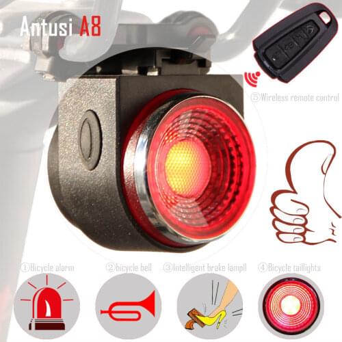Wireless Theft alarm remo Bike led portable rechargeable Rear Light Bell Cycling flash Taillight Lamp Bicycle brake lights a8