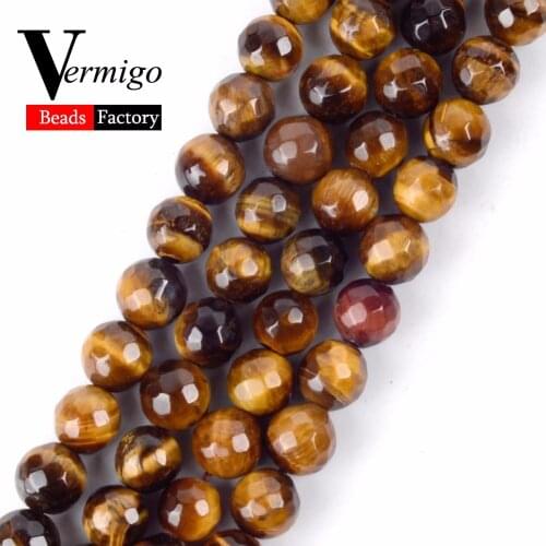 Natural Faceted Yellow Tiger Eye Stone Beads For Jewelry Making Loose Beads Diy Bracelet Necklace 4 6 8 10 12MM Pick Size 15"