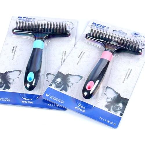 DELE Stainless Steel Dog Comb 16.5*11.5cm Pet Hair Remover Open Knot Dog Brush Quick Clean Grooming Supplies Tools Combs