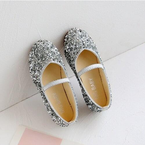 Kids Shoes for Girl Flat Princess Shoes Autumn Fashion Sequins Solid Color Baby Girl Shoes Soft Bottom Sneakers SMG130