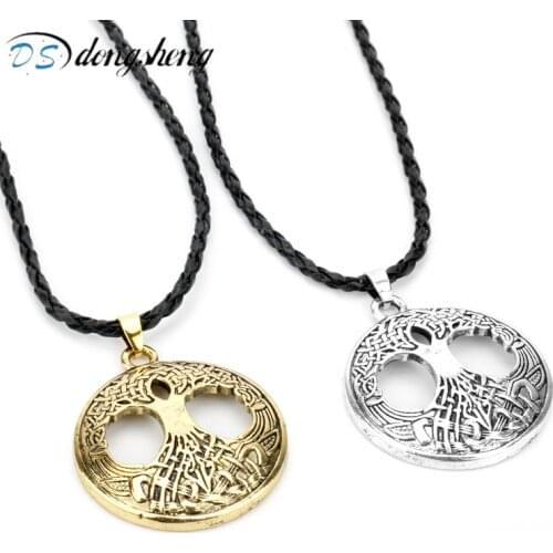 Dongsheng Nordic Talisman Jewelry Nordic Vikings Runes Amulet Pendant Necklace The Tree of Life Runes Necklace for Men Gift