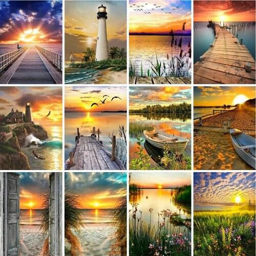 EverShine Diamond Mosaic Landscape Cross Stitch Kits Diamond Painting Sunset Full Square Embroidery Seaside 5D DIY Wall Art