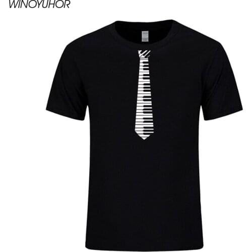 Piano Key Neck Tie T Shirt Men Funny Print O-neck T-shirts Summer Creative Short Sleeve Tops Tee Musice Teacher Gift Clothing