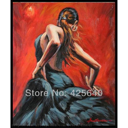 Spanish Flamenco Dancer painting latina woman Oil painting on canvas hight Quality Hand-painted Painting latina Black skirt