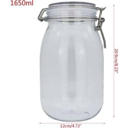 K5DC 1650ML Plastic Oval Clip Top Storage Jar With Airtight Seal Lid Food Container Tableware Preserving Kitchen Flour Pasta