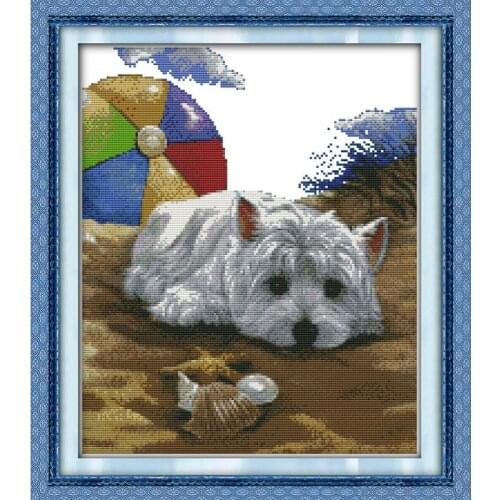 Joy Sunday Love-sickness Dog Painting Patterns Printed On Canvas 11&14CTNeedlework DIY Cross Stitch Chinese Embroidery Kits Sets