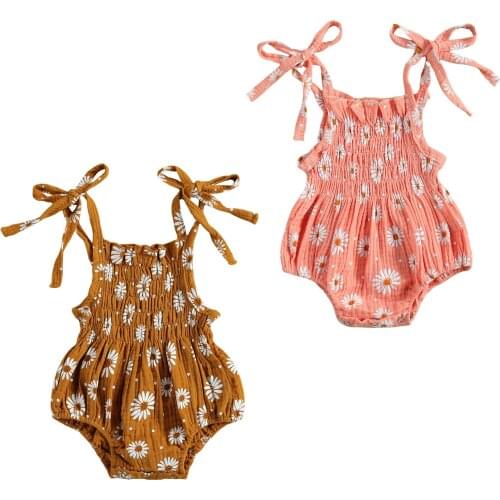 2021 0-12M Infant Camisole Romper with Daisy Flower Print Newborn Girl Adjustable Shoulder Strap Elastic Band Summer Clothing