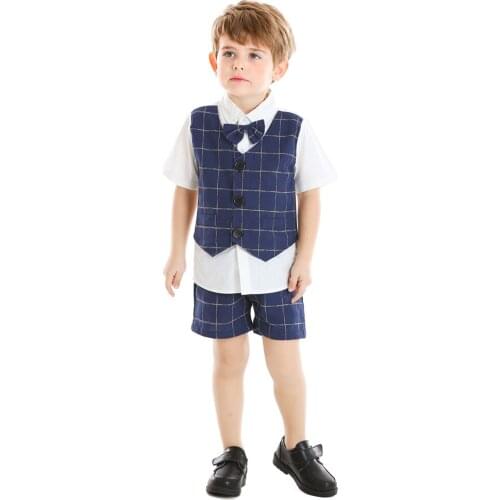 Tem doger summer 2020 new boy clothing suits stripe shirt+shorts 2 pcs gentleman clothes casual outfits wedding sets for boys