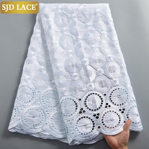 SJD LACE Pure White African Lace Fabric With Stones 100% Cotton High Quality Swiss Voile Lace In Switzerland For Everyone A2422