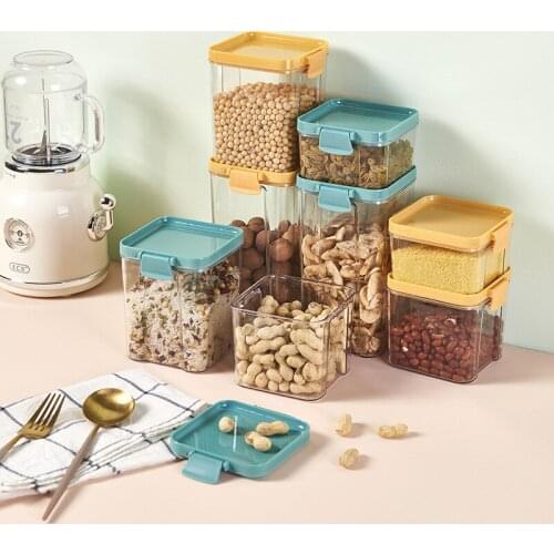 Square Transparent Sealed Jar Kitchen Plastic Food Whole Grains Spice Dried Fruit Storage Box Container for Cereals