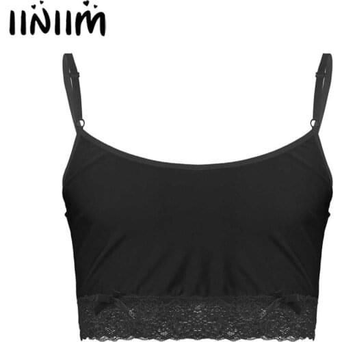 Mens Male Sissy Silky Lingerie Exotic Tanks Top Spaghetti Straps Lace Hemline Camisole Vest Crop Tops Summer Nightwear Clubwear