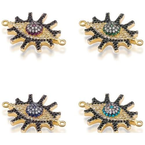 22*21mm eye crystal micro pave cz zircon cubic zirconia beads copper silver gold plated bracelet DIY making wrf22