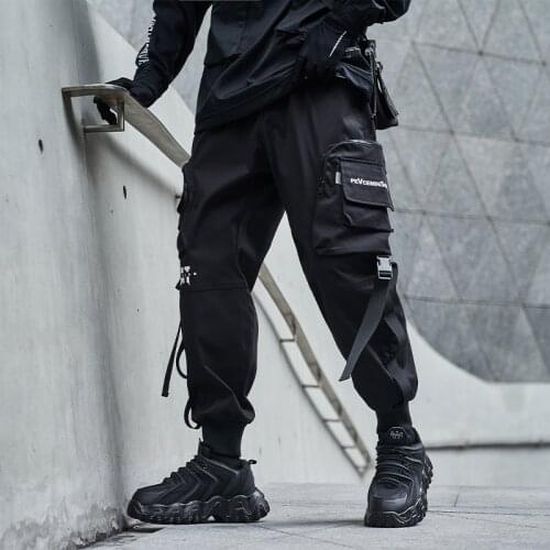 Men Hip Hop Harajuku Streetwear Casual Pants 2021 New Joggers Cargo Pants Men Fashion Ribbons Pocket Harem Trousers Sweatpants