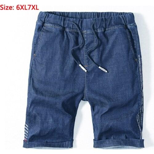 2020 Summer Big Men Jeans Half Cotton Pants Straight Fat Shorts Elastic Waist Knee Length Extra Large Plus Size S-5XL 6XL 7XL