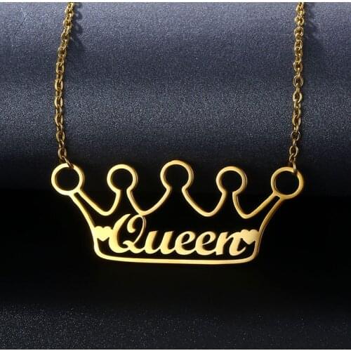 Stainless Steel Customization Crown Heart Nameplate Pendant Neckalces Women Girls Custom Name Personalise Jewelry Customize